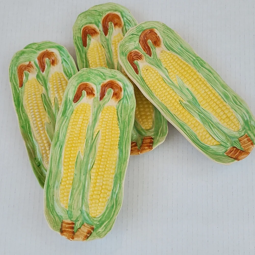 MID-CENTURY JAPANESE HINODE POTTERY SET OF 4 CORN DISHES - Picture 8 of 8